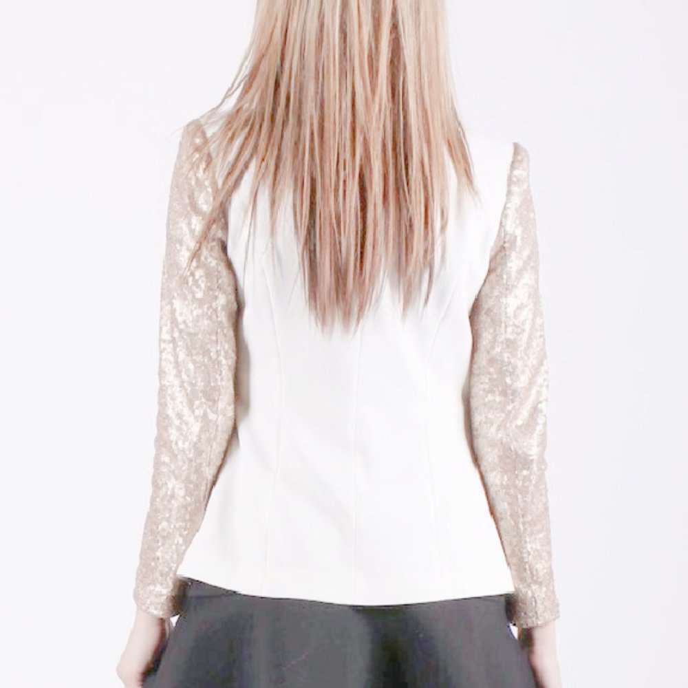 Two Sisters Cream Blazer with Gold Sequin Sleeves - Picture 3 of 3